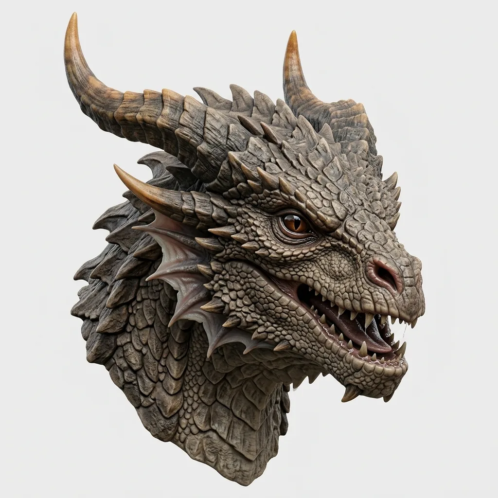 Dragon head picture and a 3D bust made from it