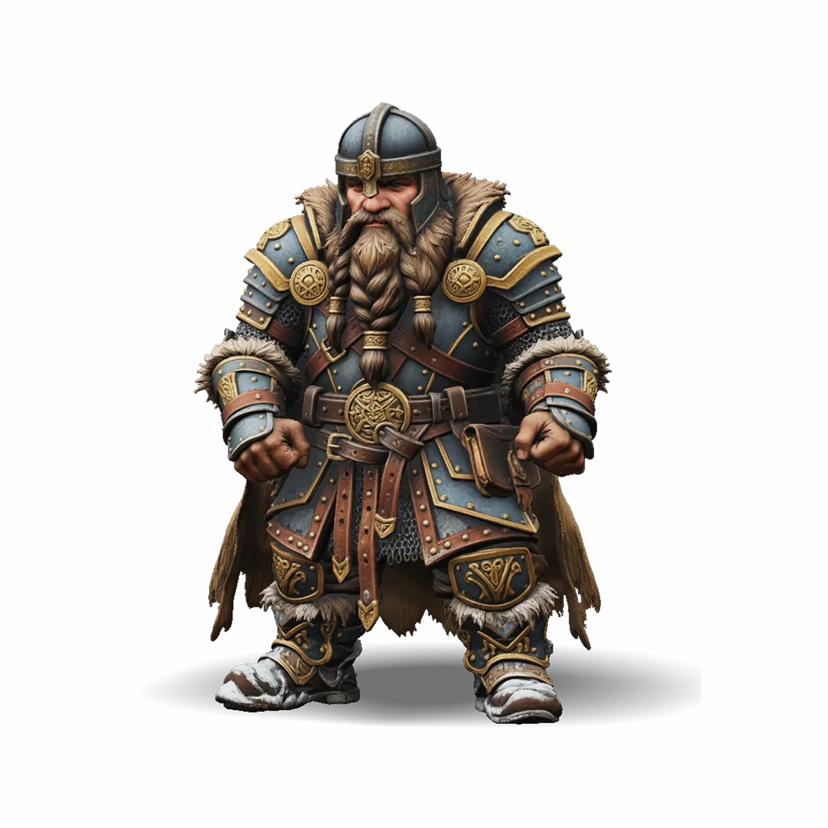 Example: a dwarven warrior character model in ornate armour